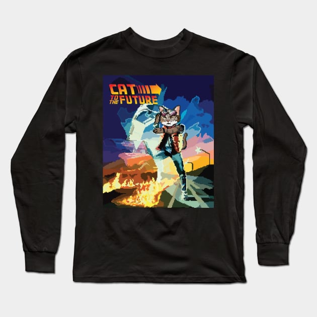 CAT TO THE FUTURE - Back To The Future Inspired Long Sleeve T-Shirt by Retro Meowster